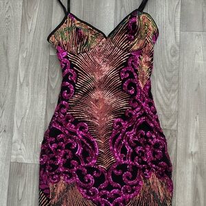 Elegant Sequin Dress in Black and Pink